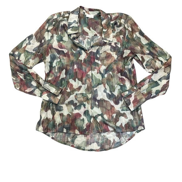 Ecru Camo Print Button Up Long Sleeve Shirt - Picture 1 of 6